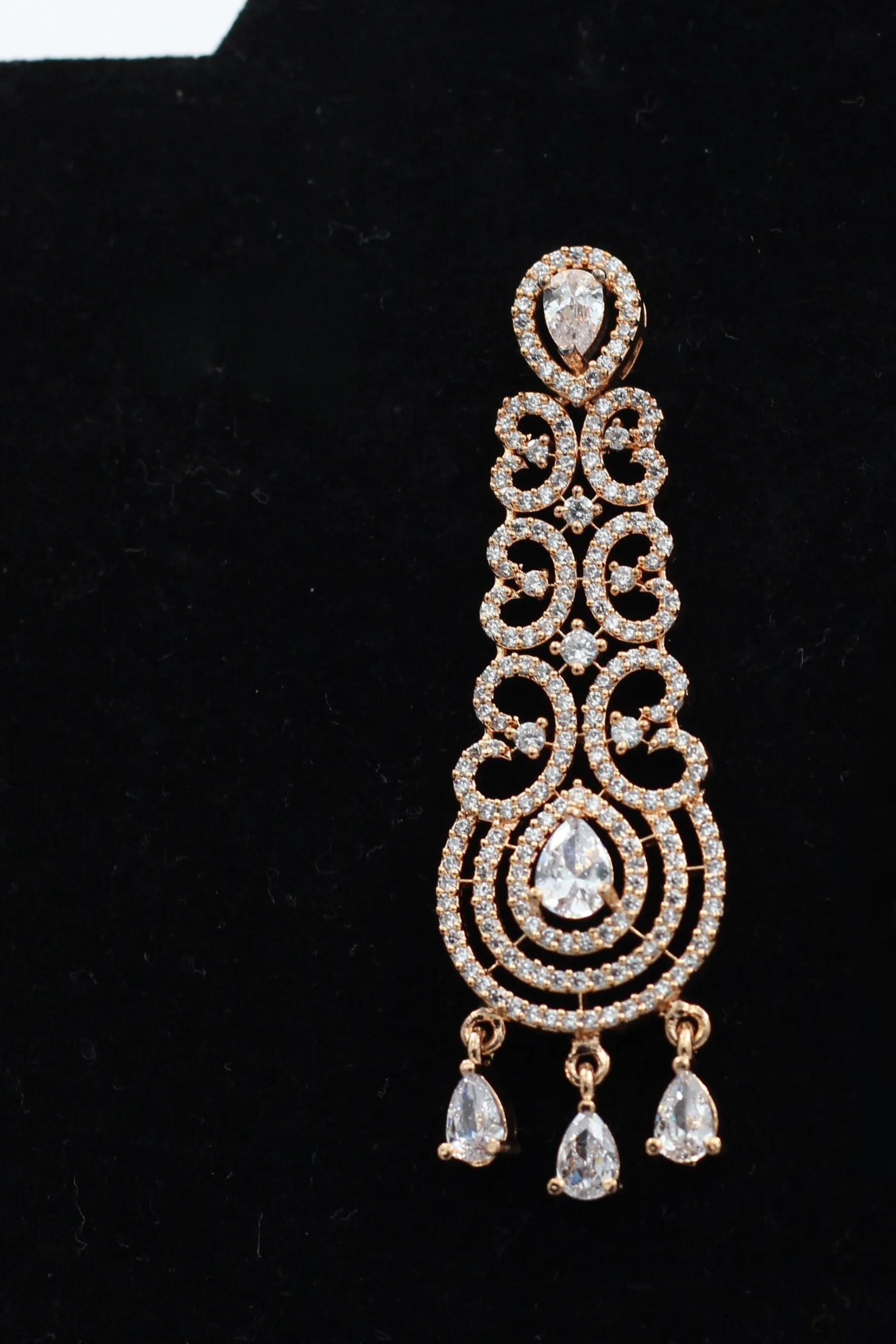 JCSFashions Elegant Rose Gold Earrings with Dazzling White Stone Dangles