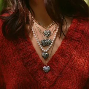 Jellyfish Large Puffed Heart Knotted Freshwater Pearl Necklace