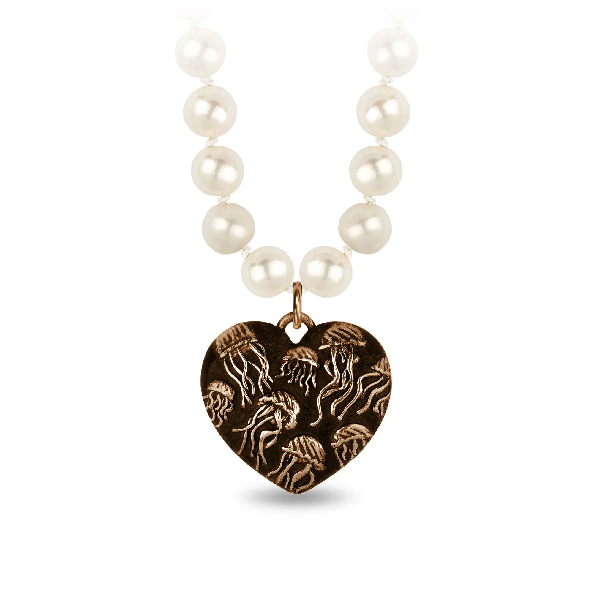 Jellyfish Large Puffed Heart Knotted Freshwater Pearl Necklace