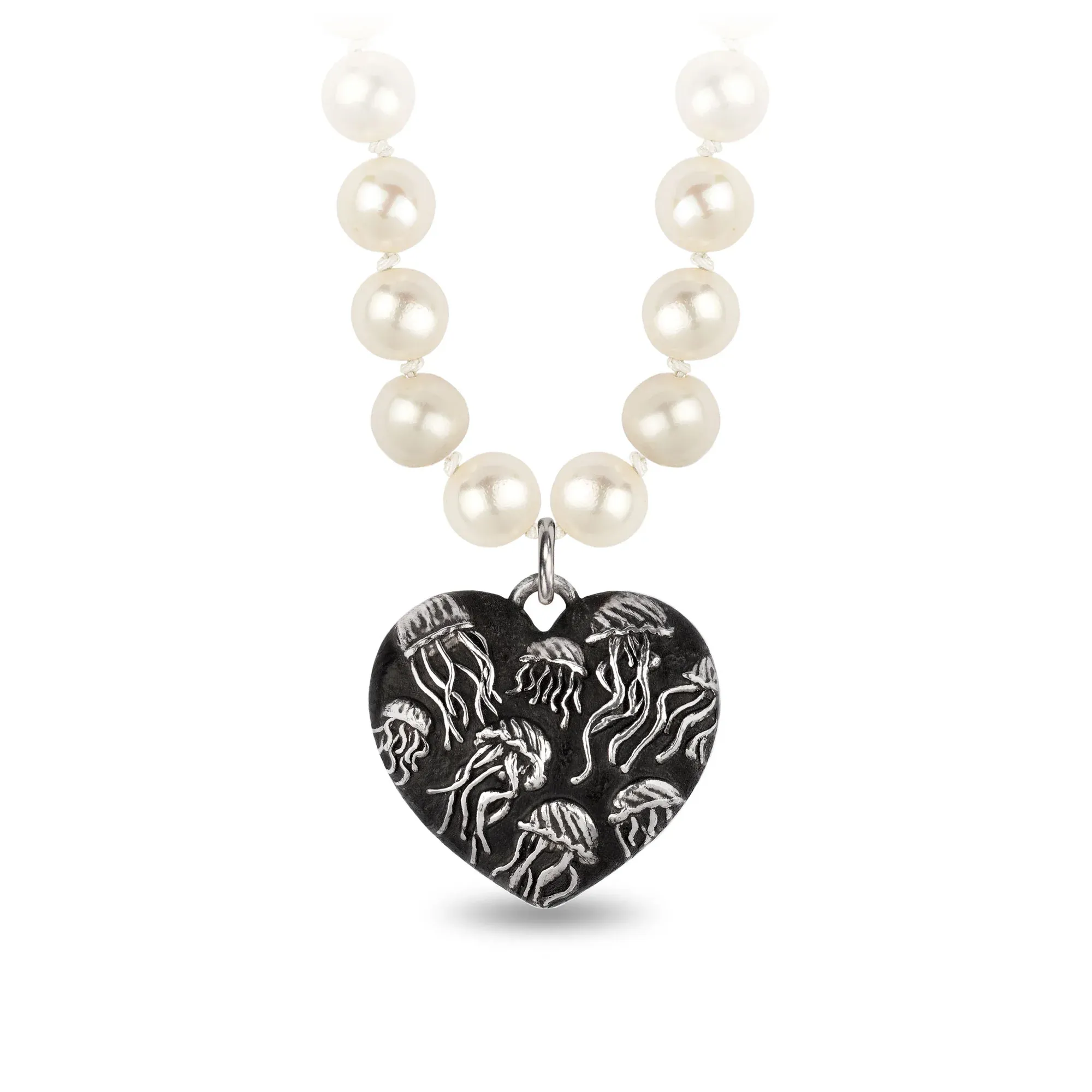 Jellyfish Large Puffed Heart Knotted Freshwater Pearl Necklace