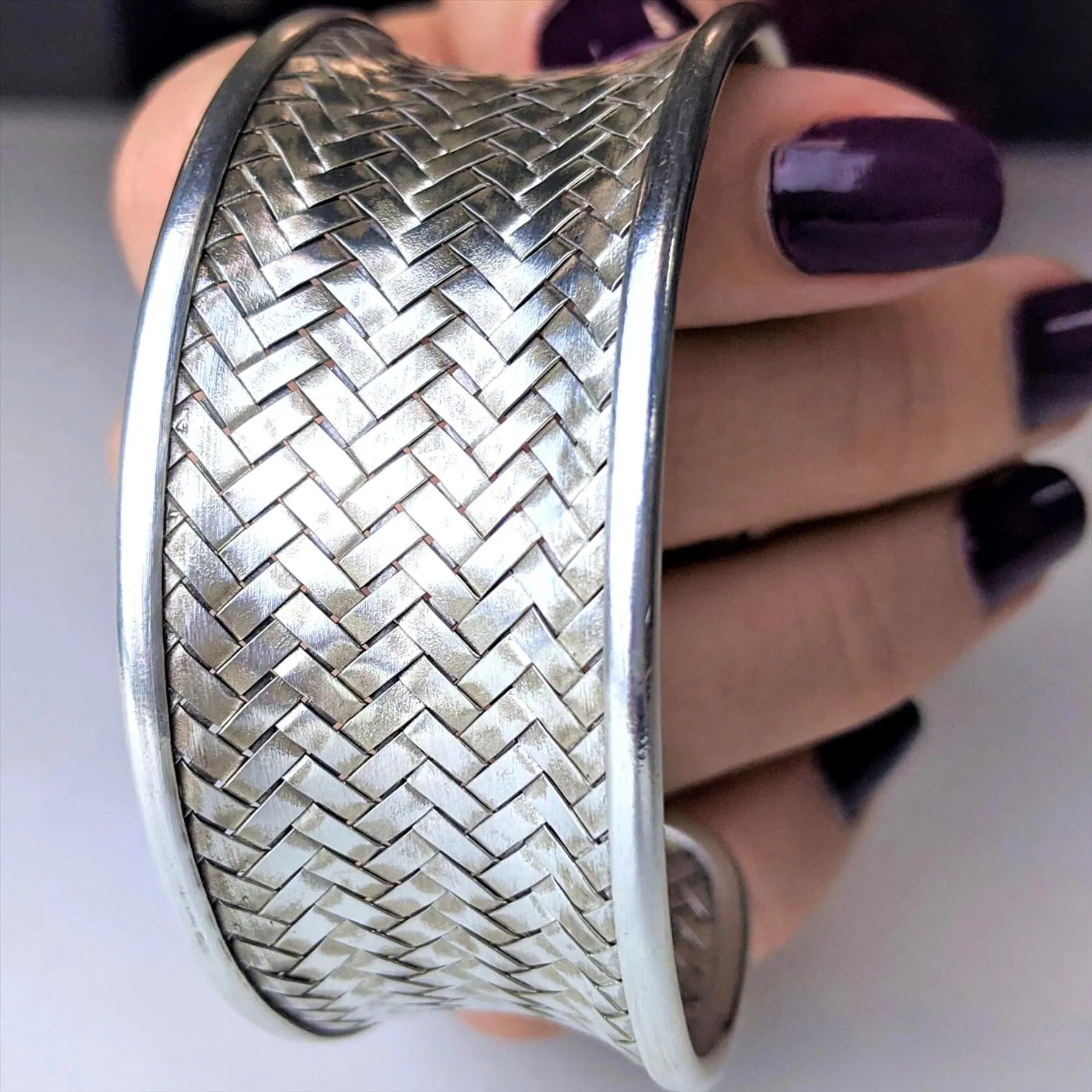 Karen Hill Tribe Silver Wide Warrior Woven Adjustable Cuff Bangle