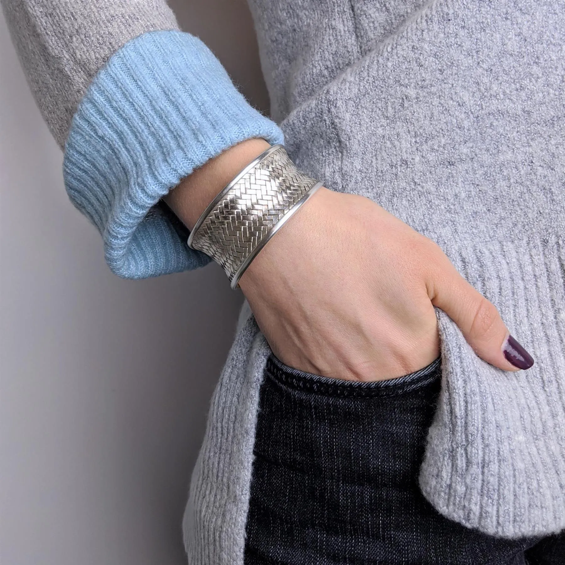 Karen Hill Tribe Silver Wide Warrior Woven Adjustable Cuff Bangle
