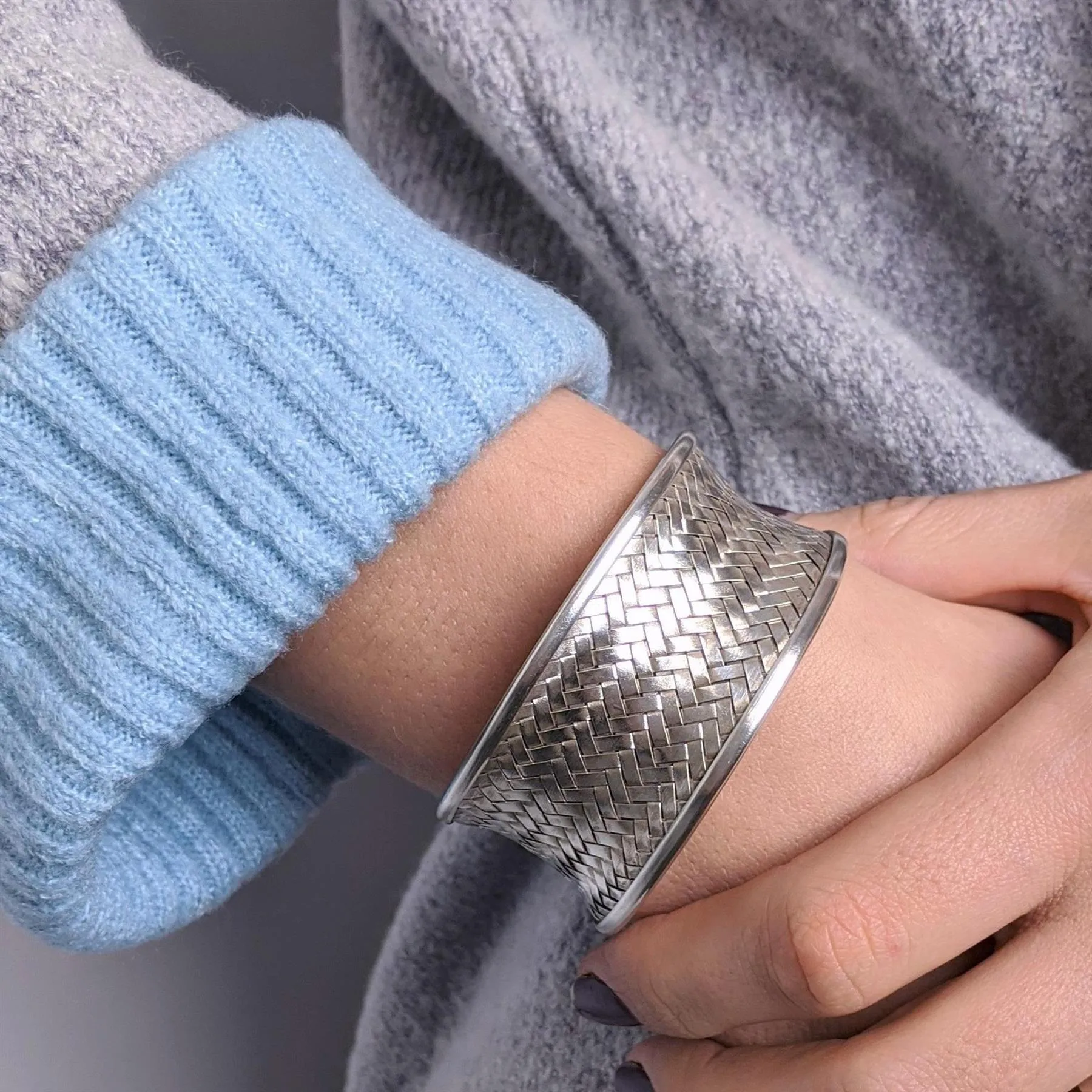 Karen Hill Tribe Silver Wide Warrior Woven Adjustable Cuff Bangle