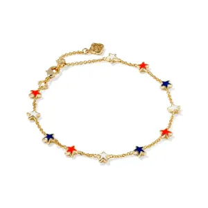 Kendra Scott Sierra Star Delicate Chain Bracelet in Red White Blue Mix, Gold-Plated