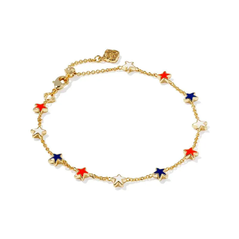 Kendra Scott Sierra Star Delicate Chain Bracelet in Red White Blue Mix, Gold-Plated