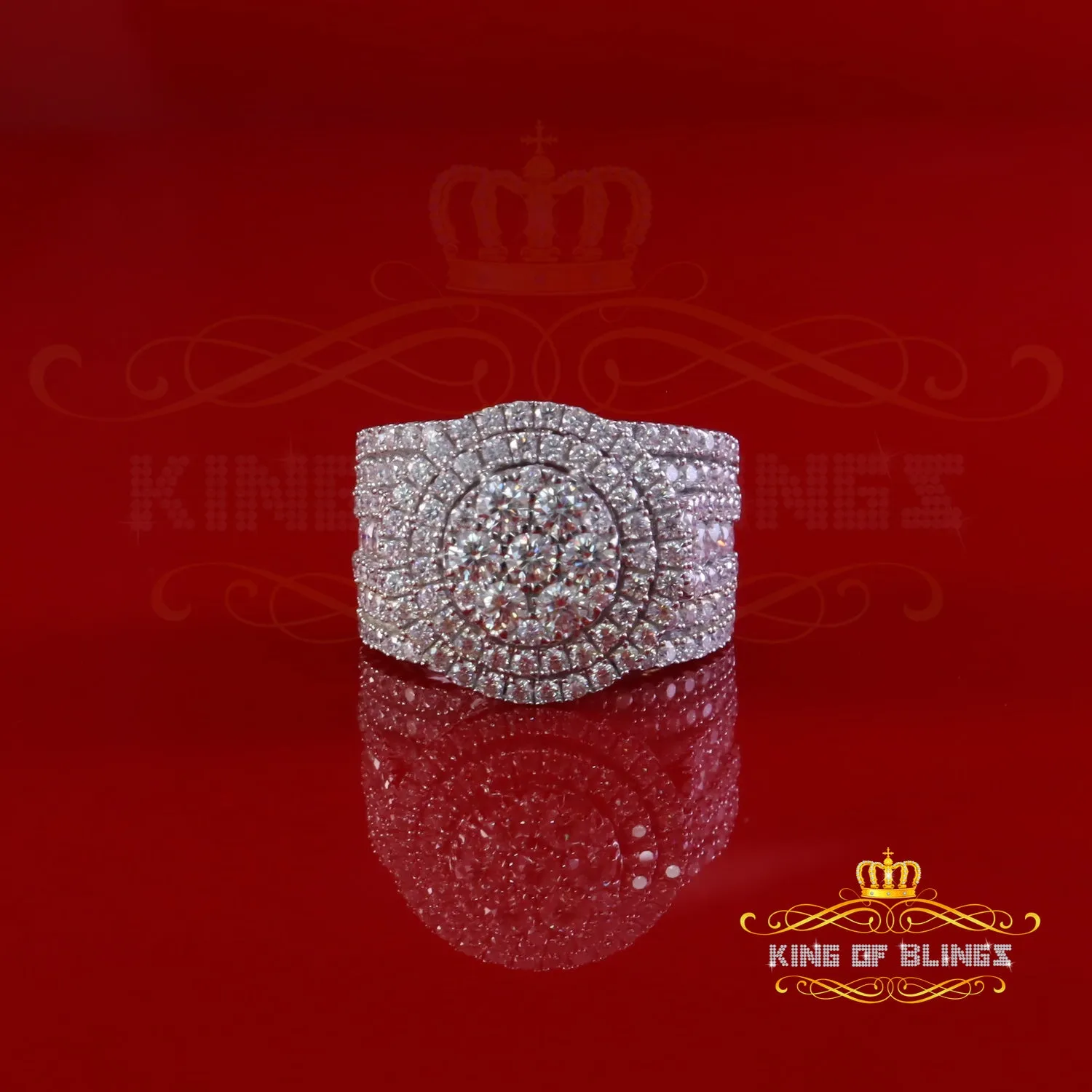 King Of Bling's 4.00ct VVS 'D' 925 Silver Moissanite Stone Cluster White Men's Rings Size 8