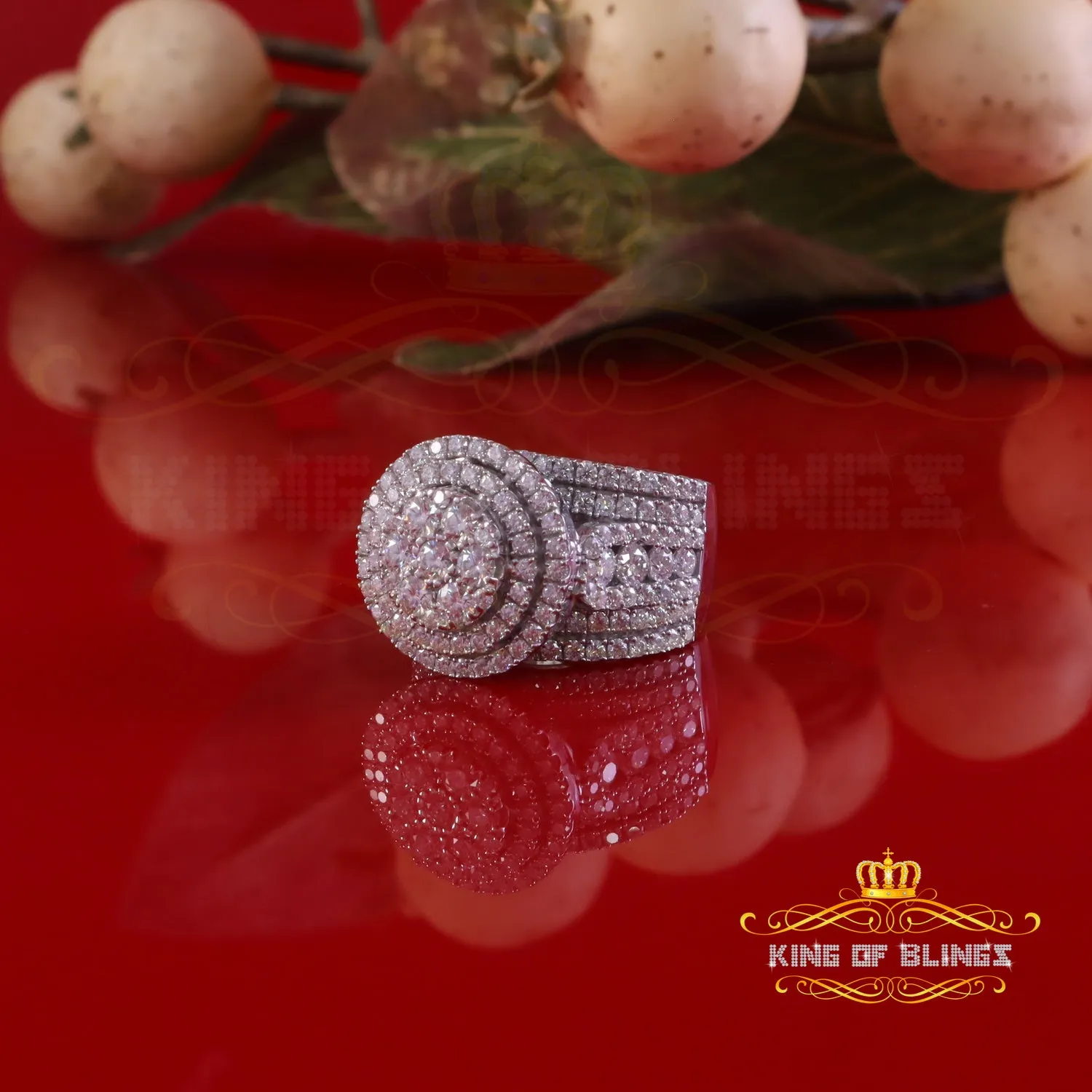 King Of Bling's 4.00ct VVS 'D' 925 Silver Moissanite Stone Cluster White Men's Rings Size 8