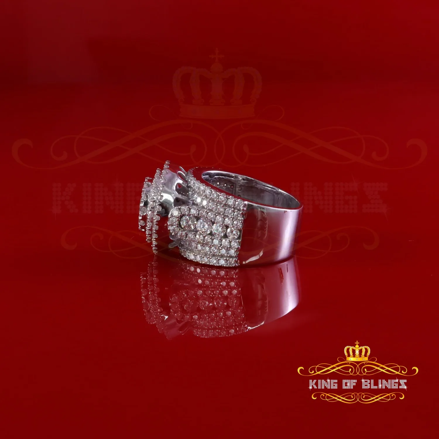 King Of Bling's 4.00ct VVS 'D' 925 Silver Moissanite Stone Cluster White Men's Rings Size 8