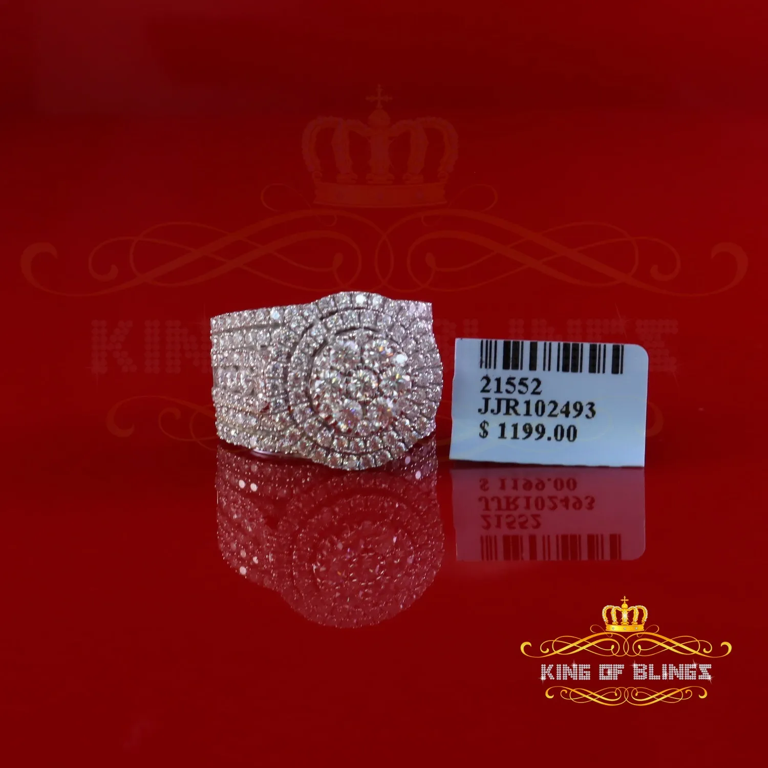 King Of Bling's 4.00ct VVS 'D' 925 Silver Moissanite Stone Cluster White Men's Rings Size 8