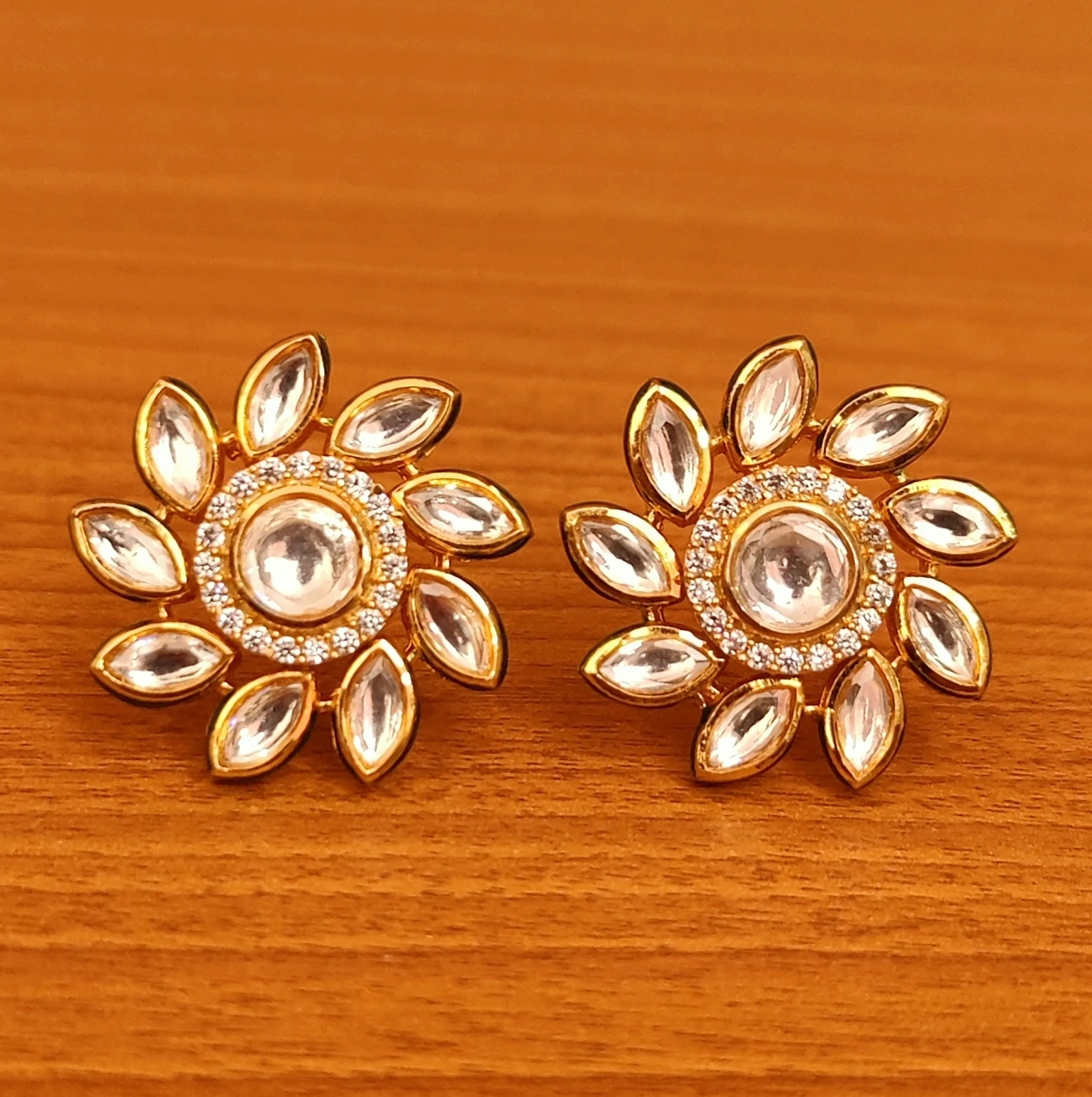 KUNDAN MEENKARI CZ GOLD PLATED STUDS