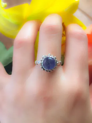 Kyanite Ring - Blue Round Ring - Vintage Flower Ring