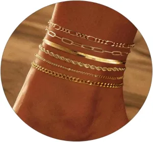 Kyerlyn Layered Anklets for Women, 14K Gold Plated Ankle Bracelets Silver Anklet Set Waterproof CZ Heart Butterfly Anklet Cuba Link Anklets Stack Women Summer Beach Dainty Jewelry Gift