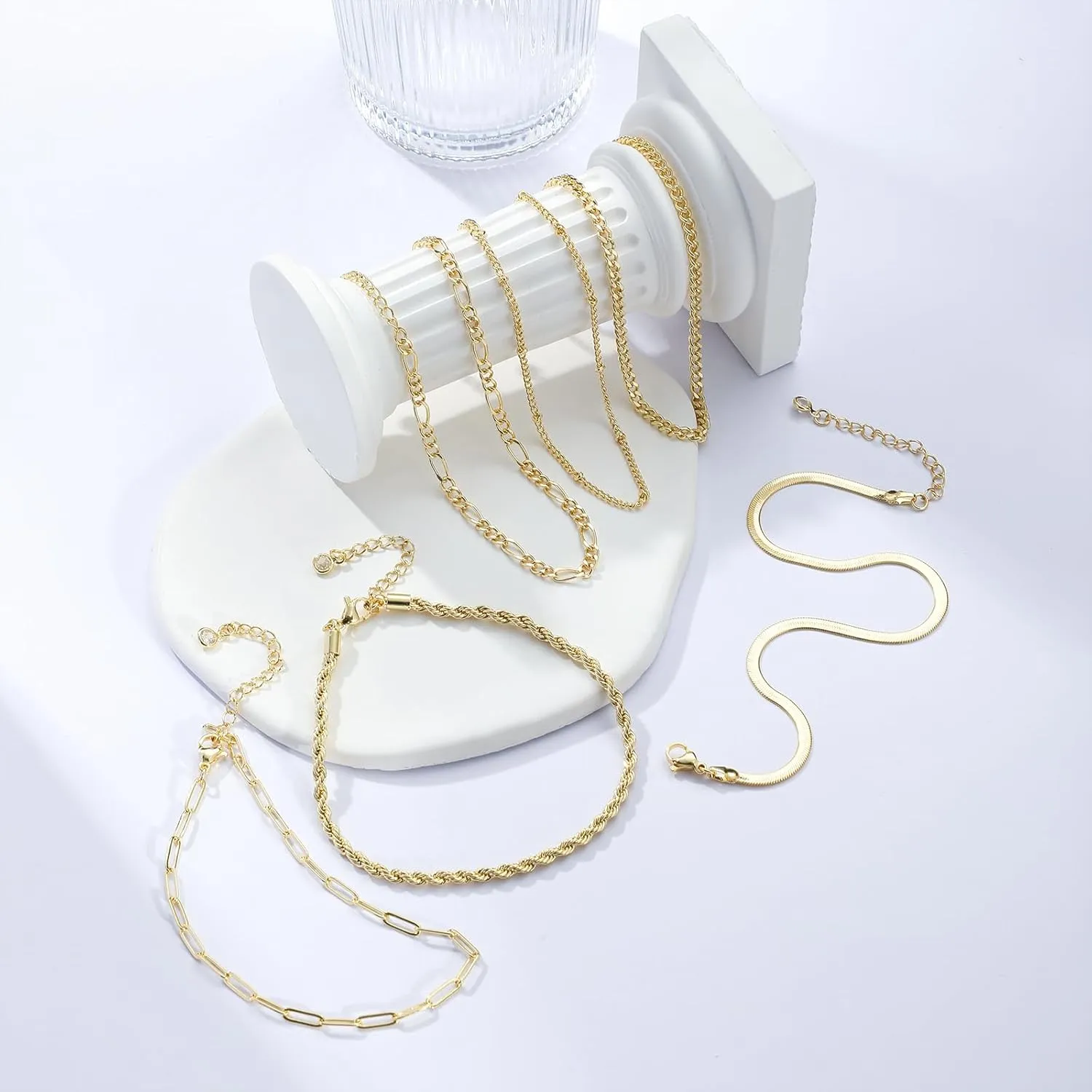 Kyerlyn Layered Anklets for Women, 14K Gold Plated Ankle Bracelets Silver Anklet Set Waterproof CZ Heart Butterfly Anklet Cuba Link Anklets Stack Women Summer Beach Dainty Jewelry Gift