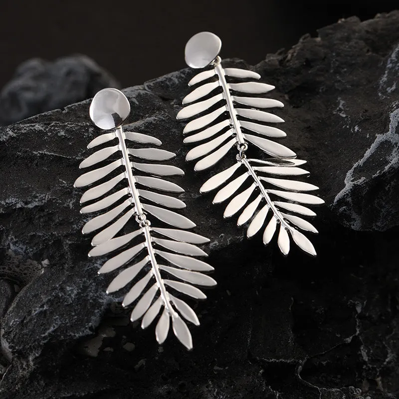 Large Silver Statement Earrings Silver Fern Earrings for Women