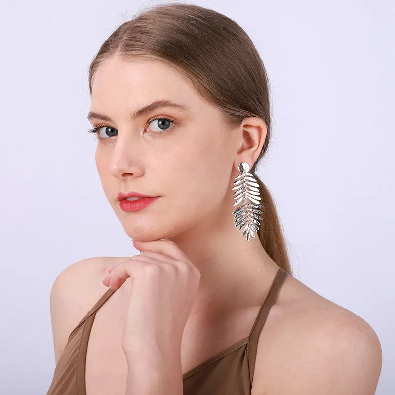 Large Silver Statement Earrings Silver Fern Earrings for Women