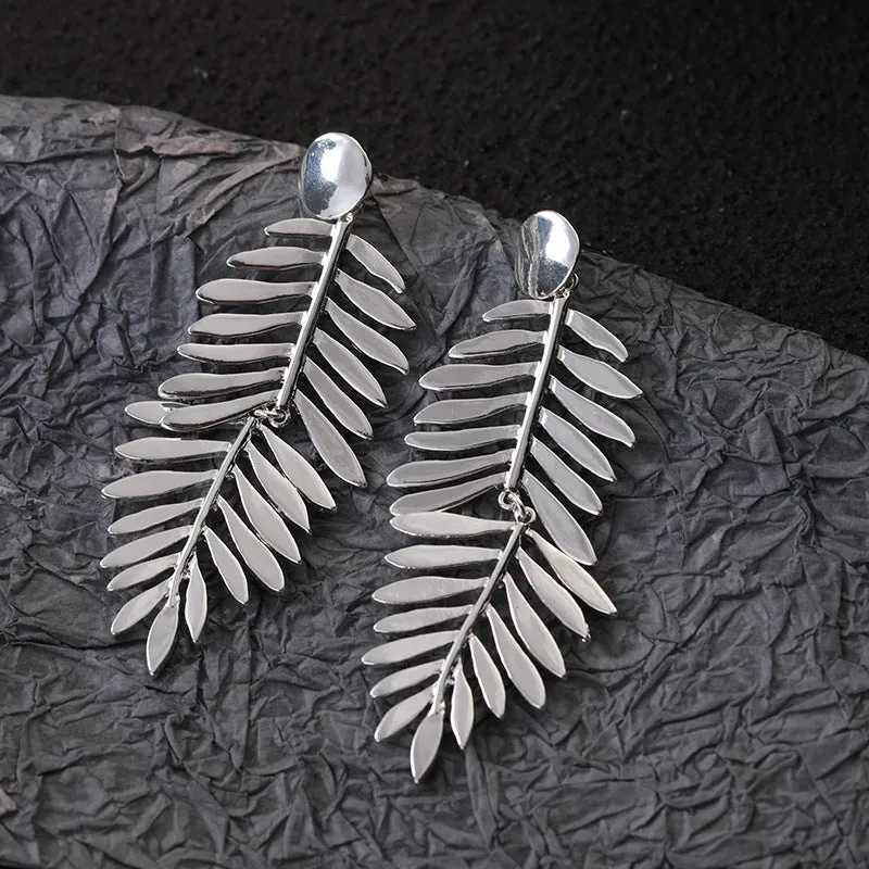 Large Silver Statement Earrings Silver Fern Earrings for Women