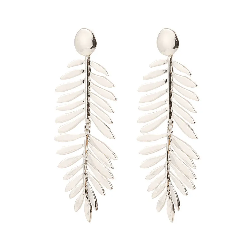 Large Silver Statement Earrings Silver Fern Earrings for Women