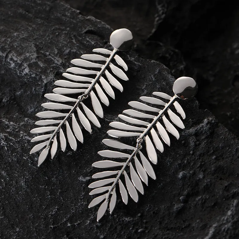 Large Silver Statement Earrings Silver Fern Earrings for Women