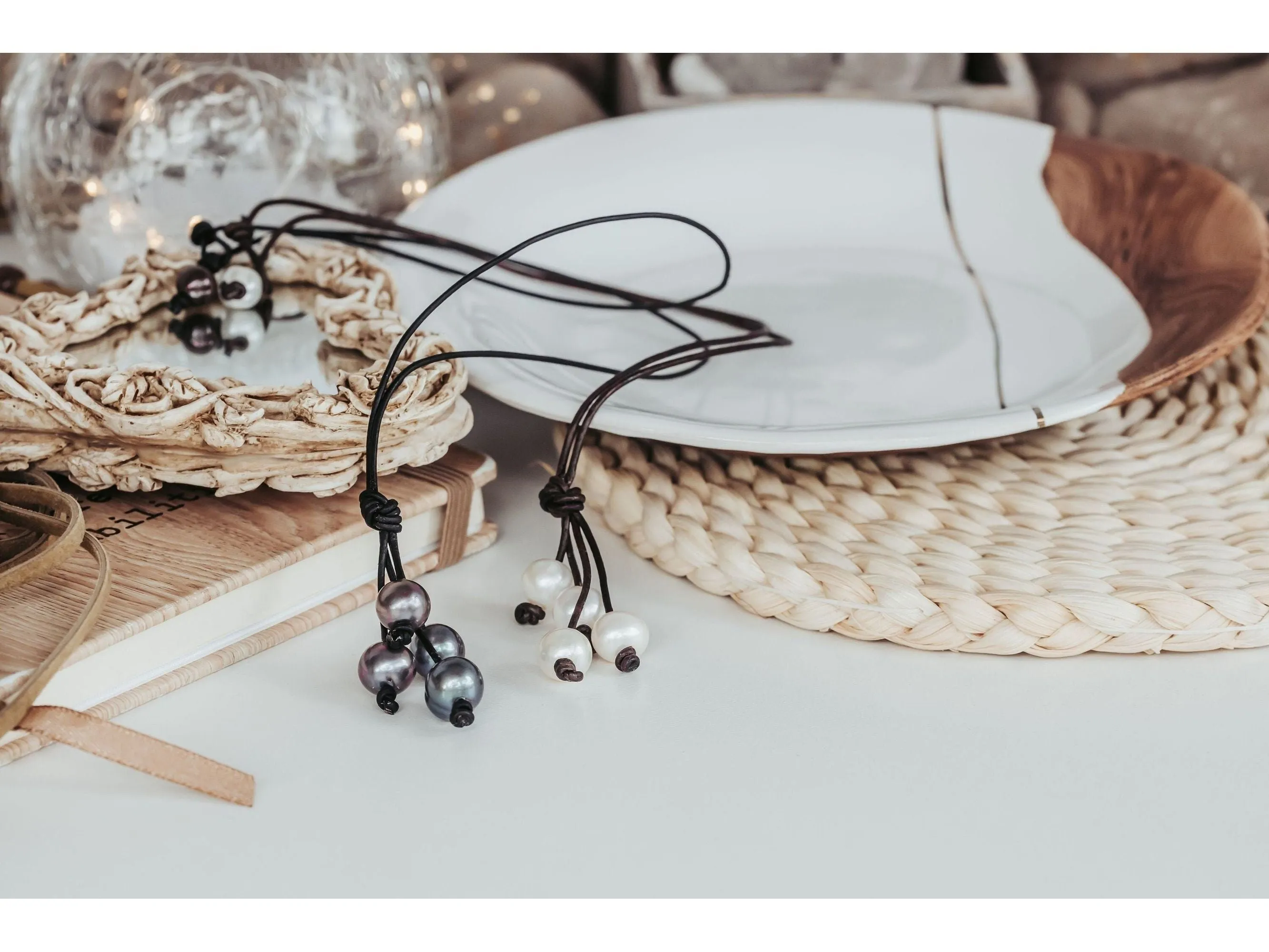 Leather Pearl Tassel Necklace