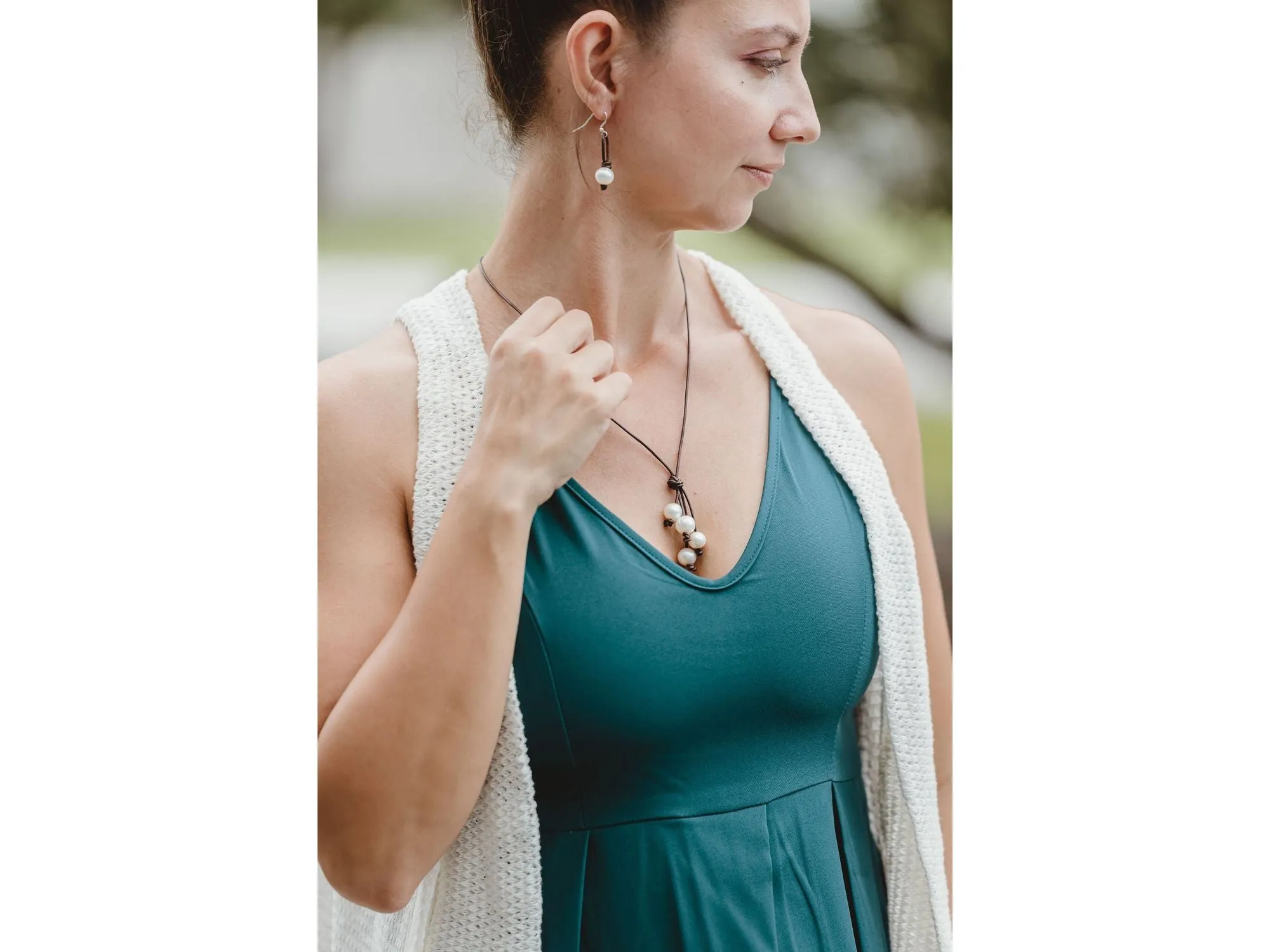 Leather Pearl Tassel Necklace