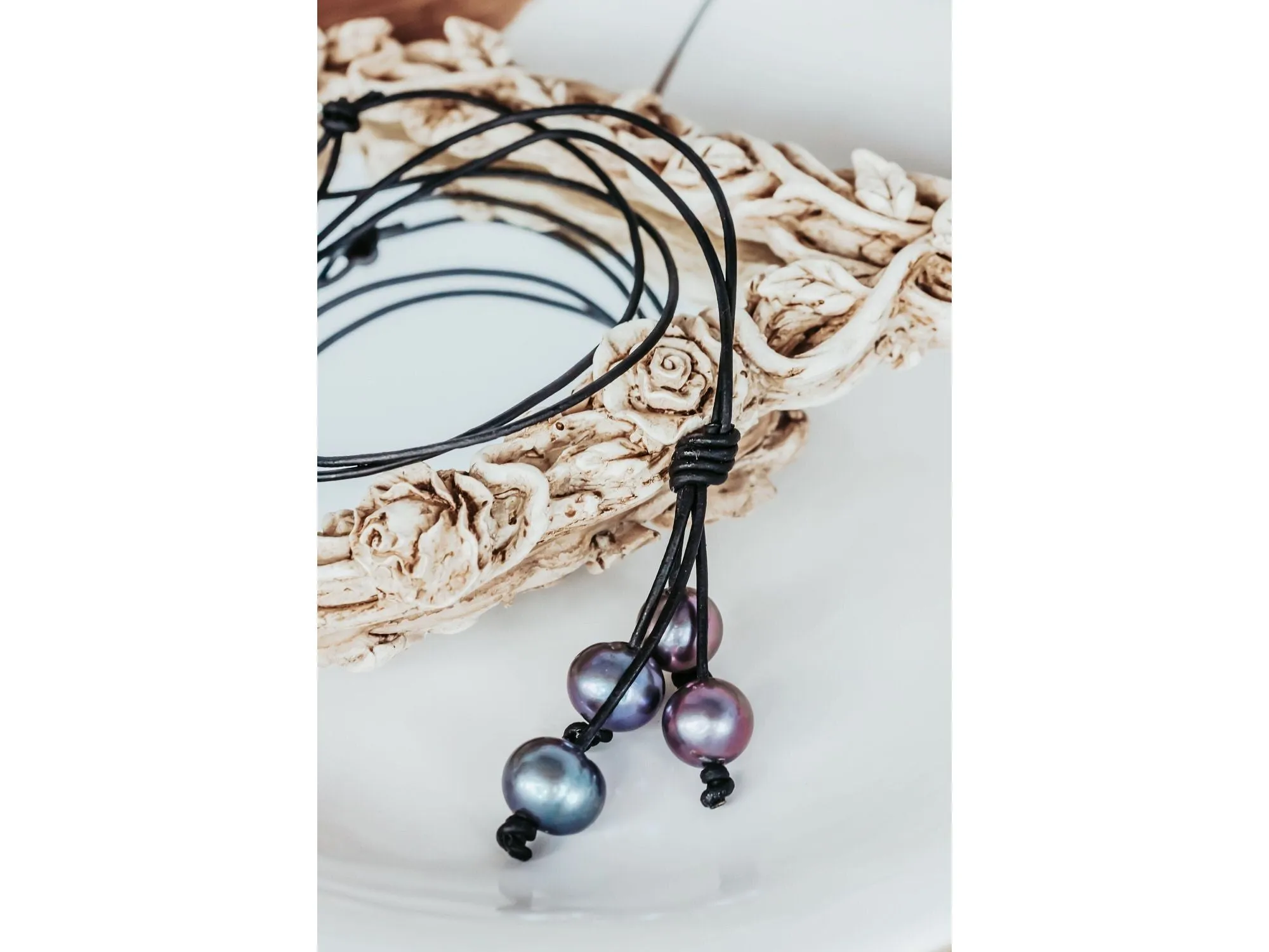 Leather Pearl Tassel Necklace