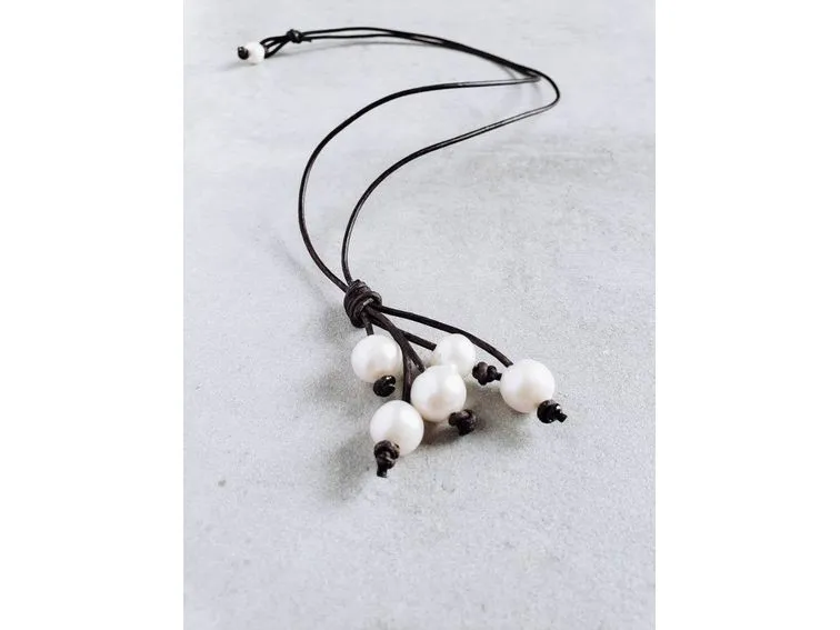 Leather Pearl Tassel Necklace