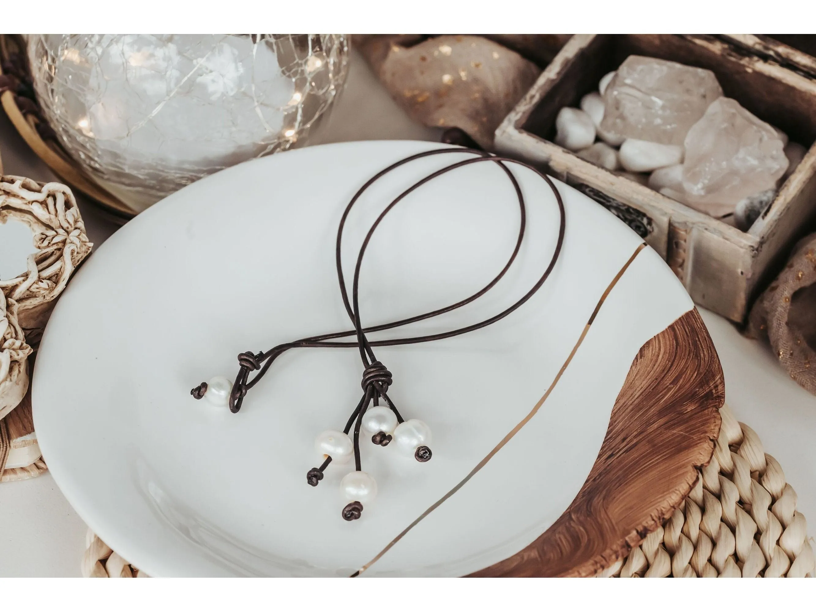 Leather Pearl Tassel Necklace