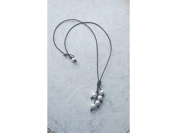Leather Pearl Tassel Necklace