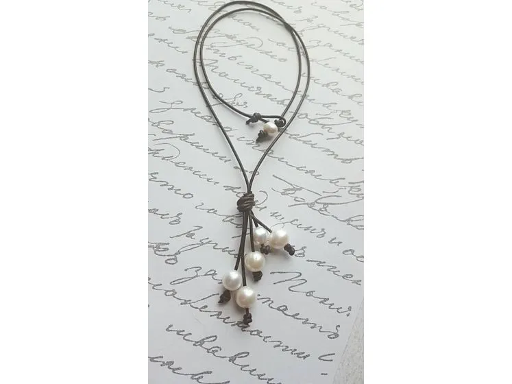 Leather Pearl Tassel Necklace