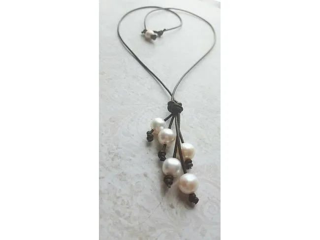 Leather Pearl Tassel Necklace