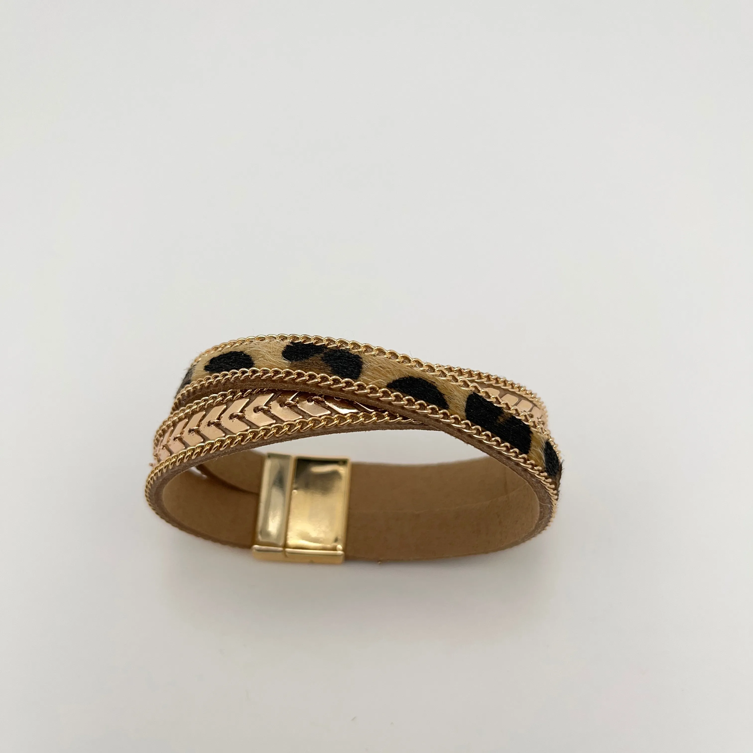 Leopard print airplane chain with cross magnet buckle combination bracelet
