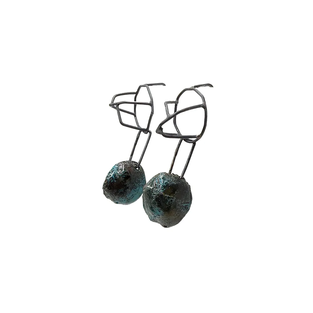 LOIS HAYES DESIGNS  | 'Autumn Collection – Earrings (3)’ | Oxidised sterling silver / Green enamel on copper