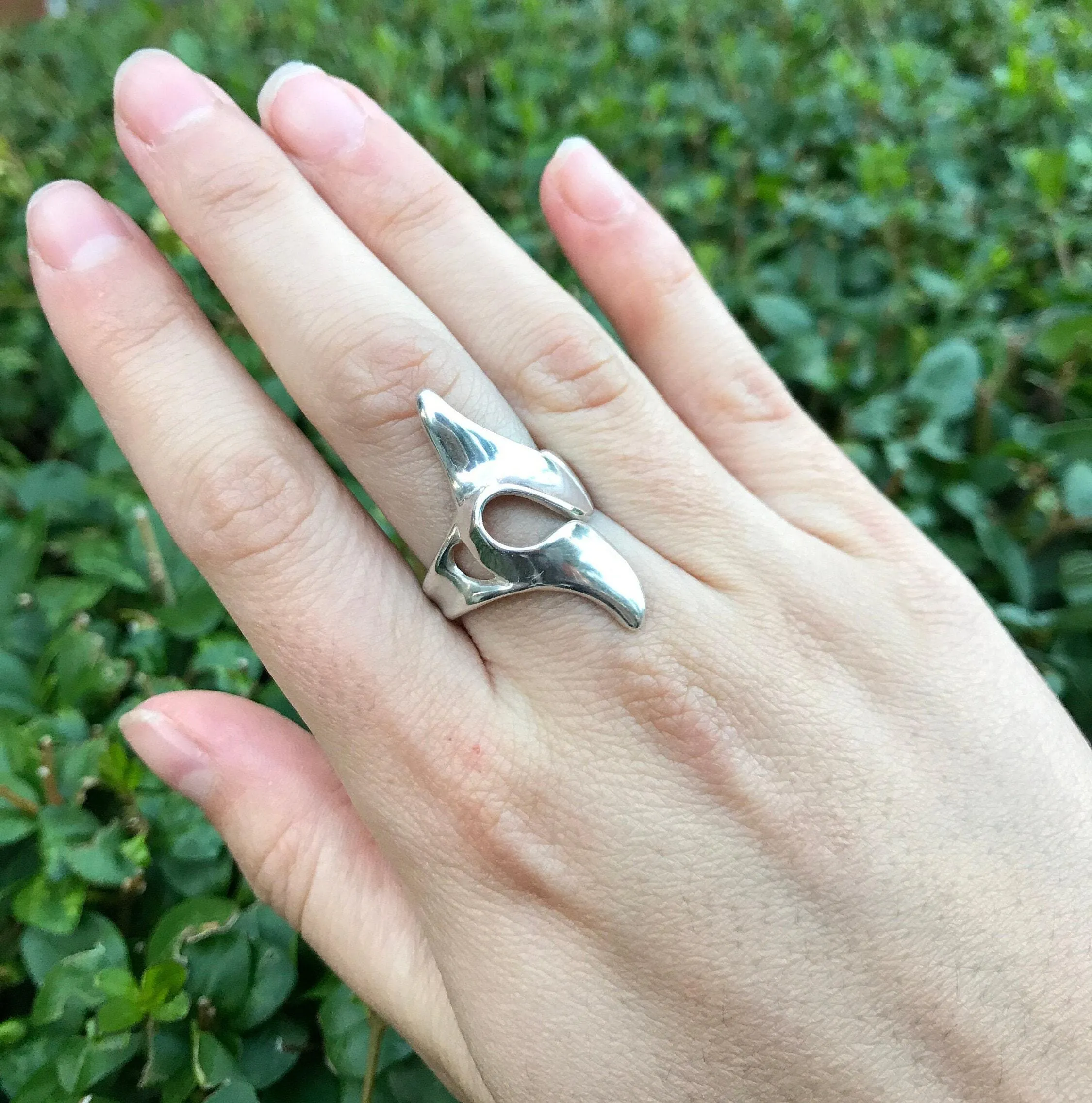 Long Silver Ring - Unique Statement Ring - Artistic Silver Ring