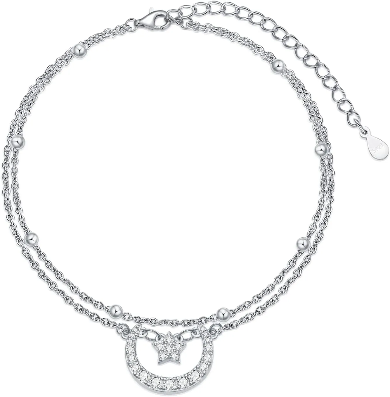 LUHE Star and Moon Ankle Bracelet 925 Sterling Silver Layered Anklets for Women Girls Adjustable Anklet Beads Boho Beach Foot Chain Jewelry Birthday Gifts