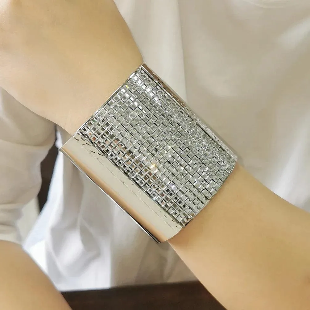 Luxury Sparkling Rhinestones Alloy Cuff Bracelets Big Bangles for Women - Charming Party Statement Jewellery