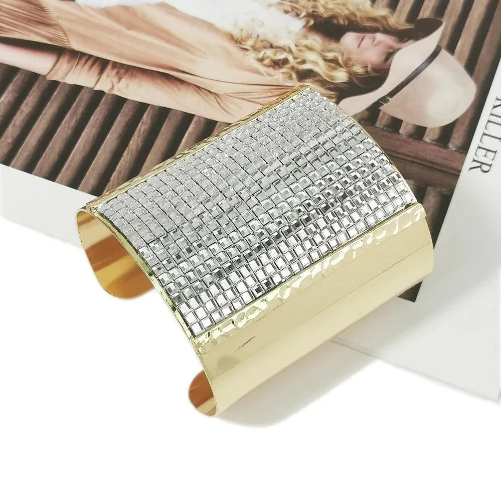 Luxury Sparkling Rhinestones Alloy Cuff Bracelets Big Bangles for Women - Charming Party Statement Jewellery