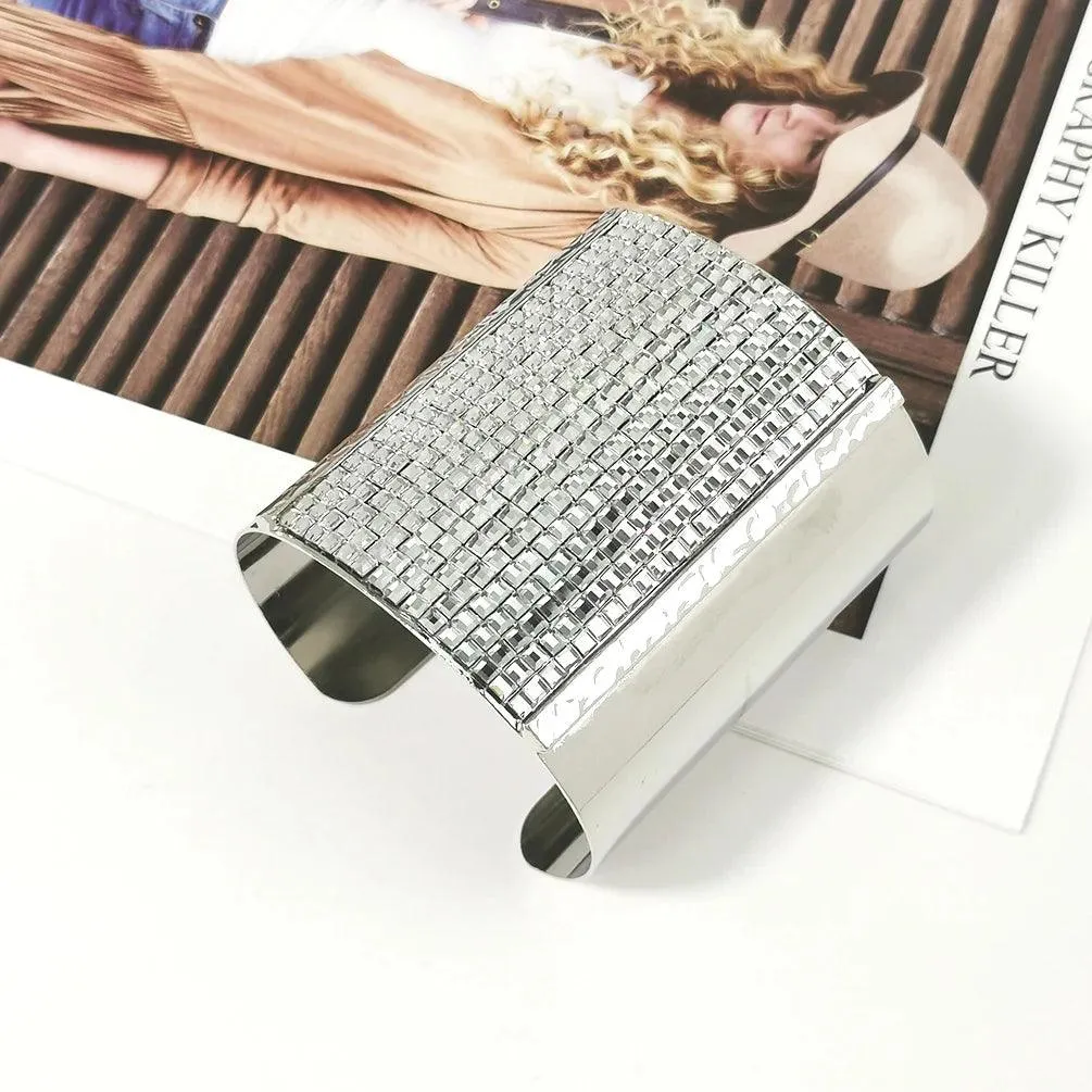 Luxury Sparkling Rhinestones Alloy Cuff Bracelets Big Bangles for Women - Charming Party Statement Jewellery