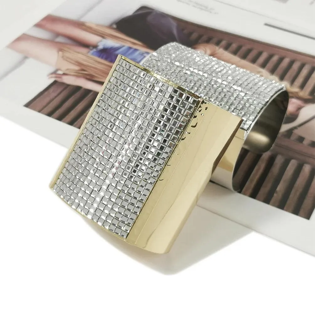 Luxury Sparkling Rhinestones Alloy Cuff Bracelets Big Bangles for Women - Charming Party Statement Jewellery