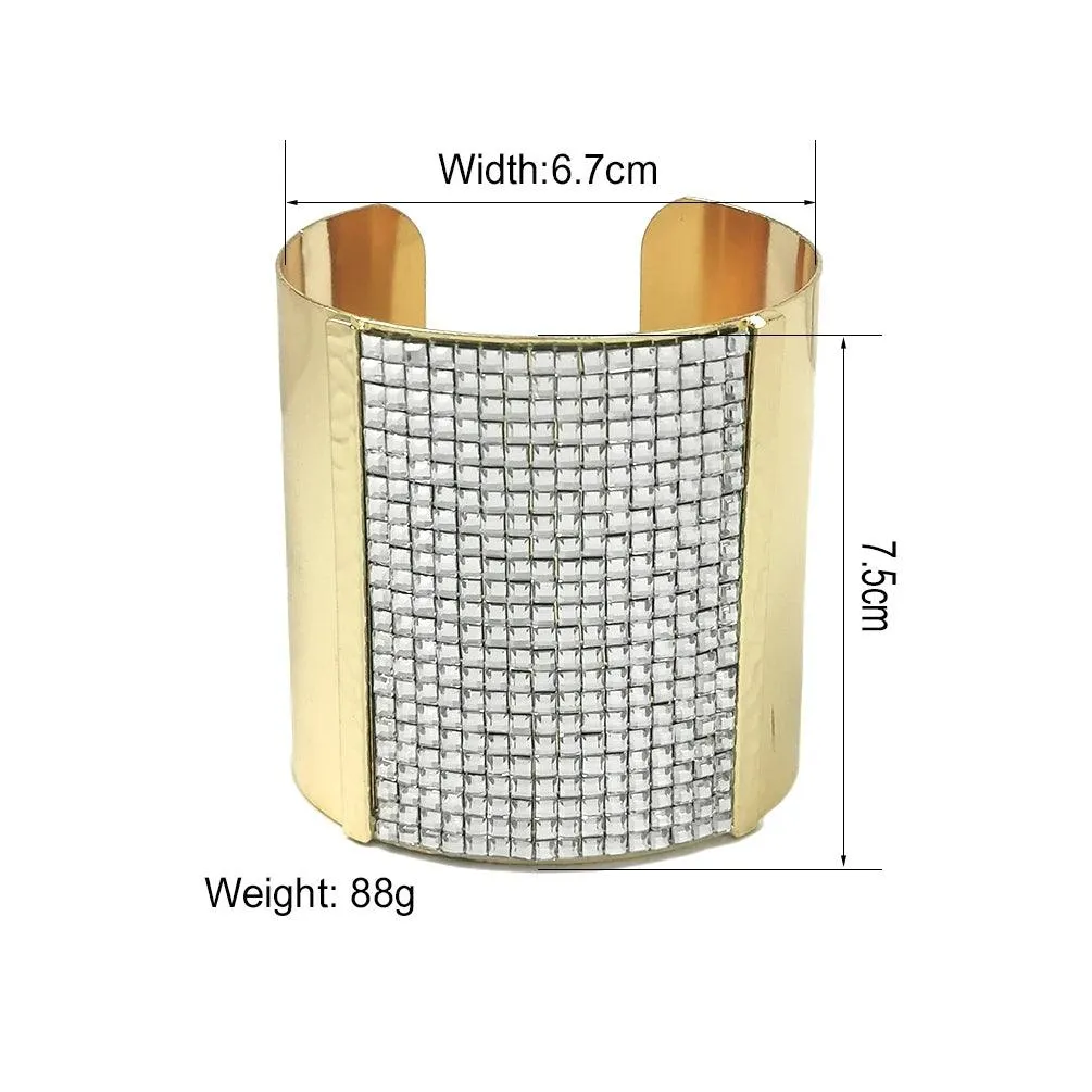 Luxury Sparkling Rhinestones Alloy Cuff Bracelets Big Bangles for Women - Charming Party Statement Jewellery