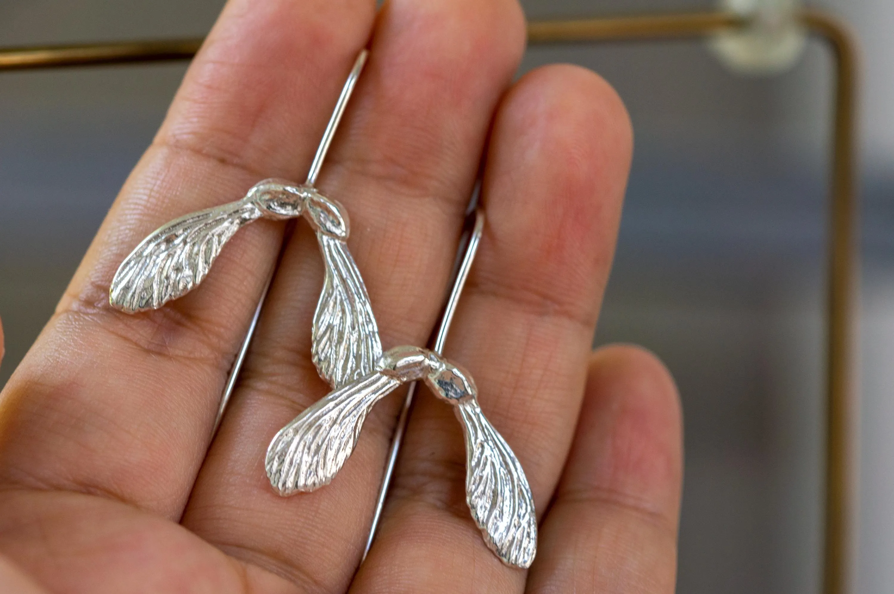 Maple seed sterling silver earrings