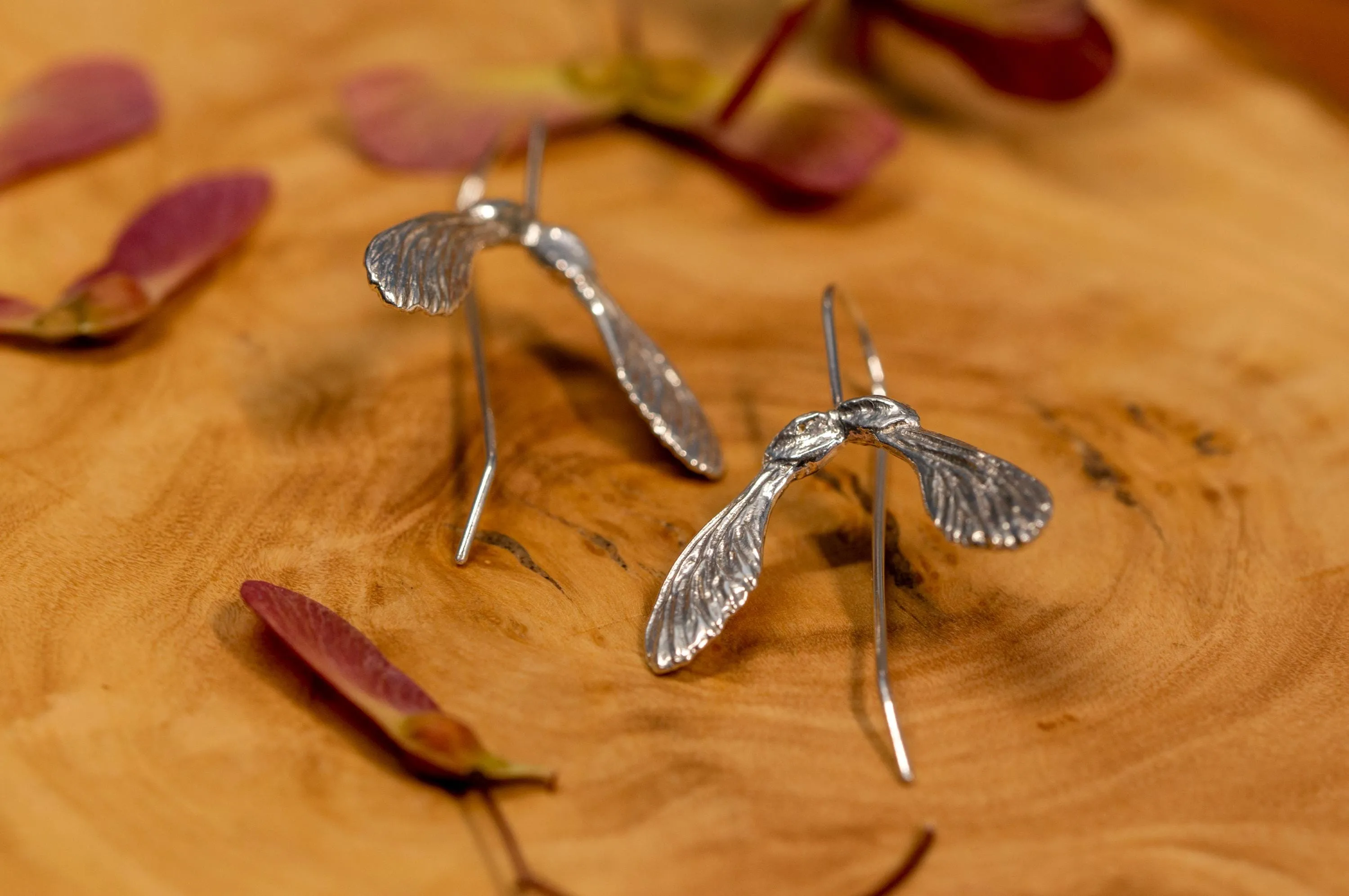 Maple seed sterling silver earrings