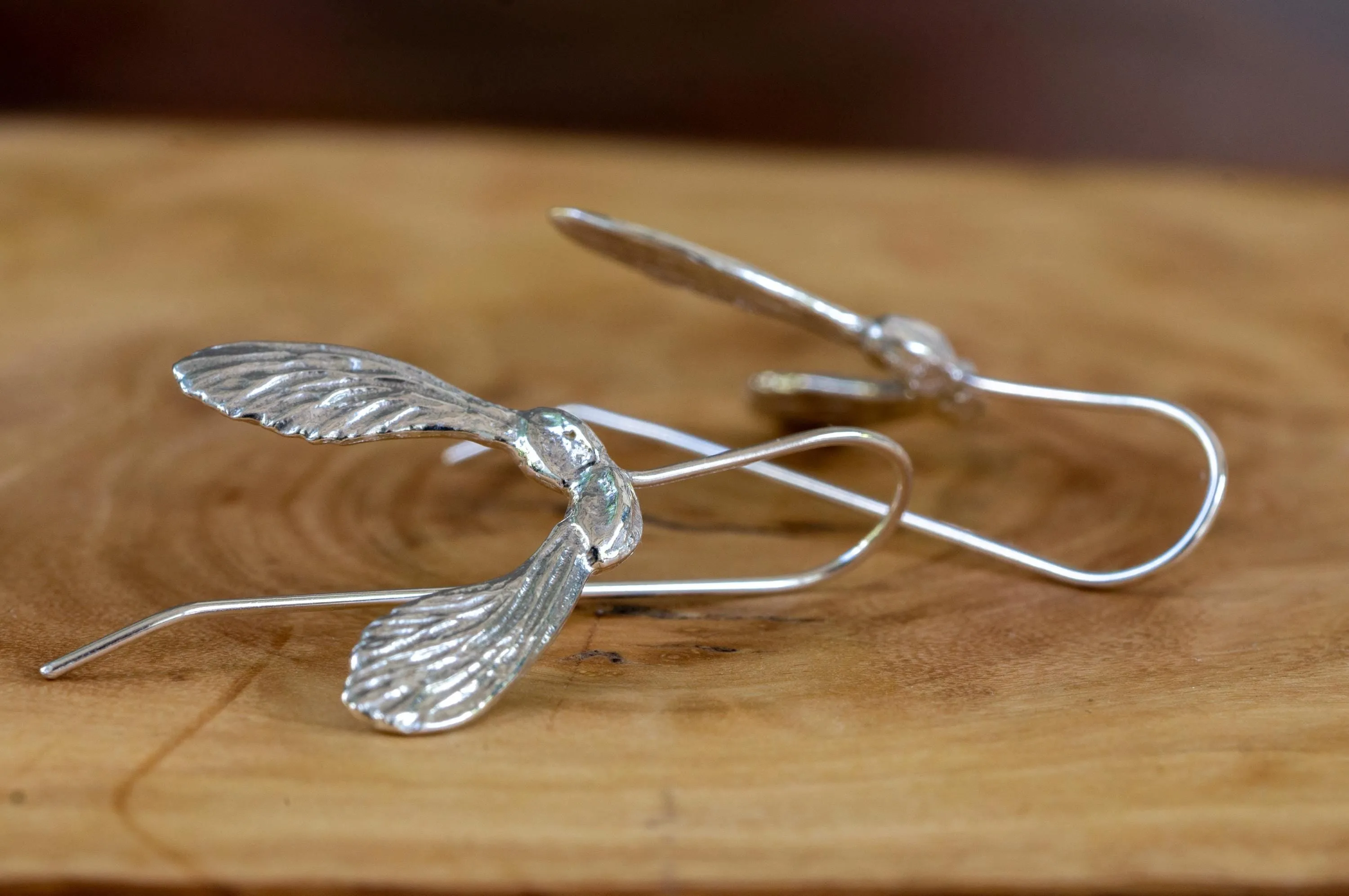 Maple seed sterling silver earrings
