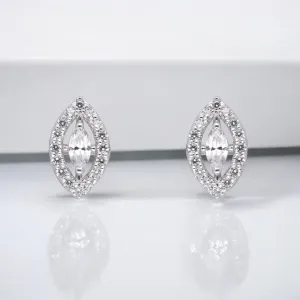 Marquise Halo Diamond Stud Earrings in Silver  | SKU : 0003535387