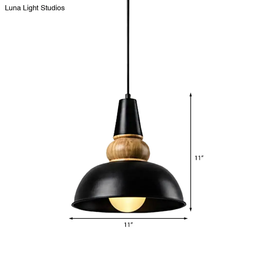 Metal and Wood Ceiling Pendant - Modernist Style Living Room Hanging Light in Black