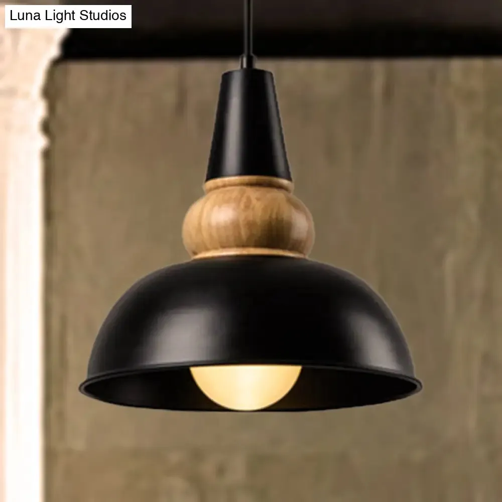 Metal and Wood Ceiling Pendant - Modernist Style Living Room Hanging Light in Black