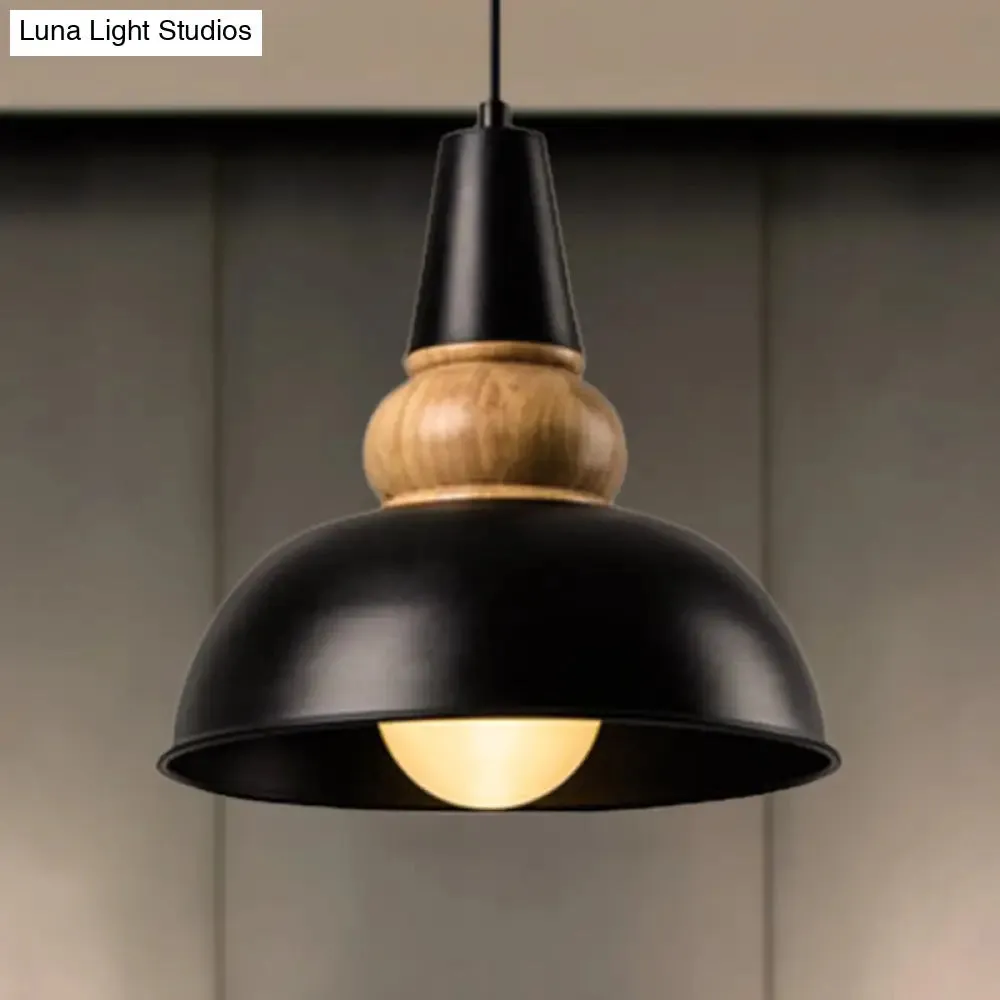 Metal and Wood Ceiling Pendant - Modernist Style Living Room Hanging Light in Black
