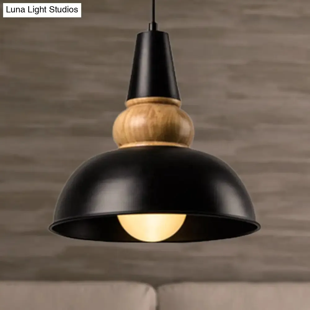 Metal and Wood Ceiling Pendant - Modernist Style Living Room Hanging Light in Black