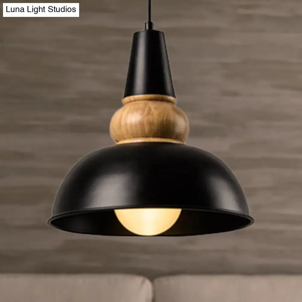 Metal and Wood Ceiling Pendant - Modernist Style Living Room Hanging Light in Black