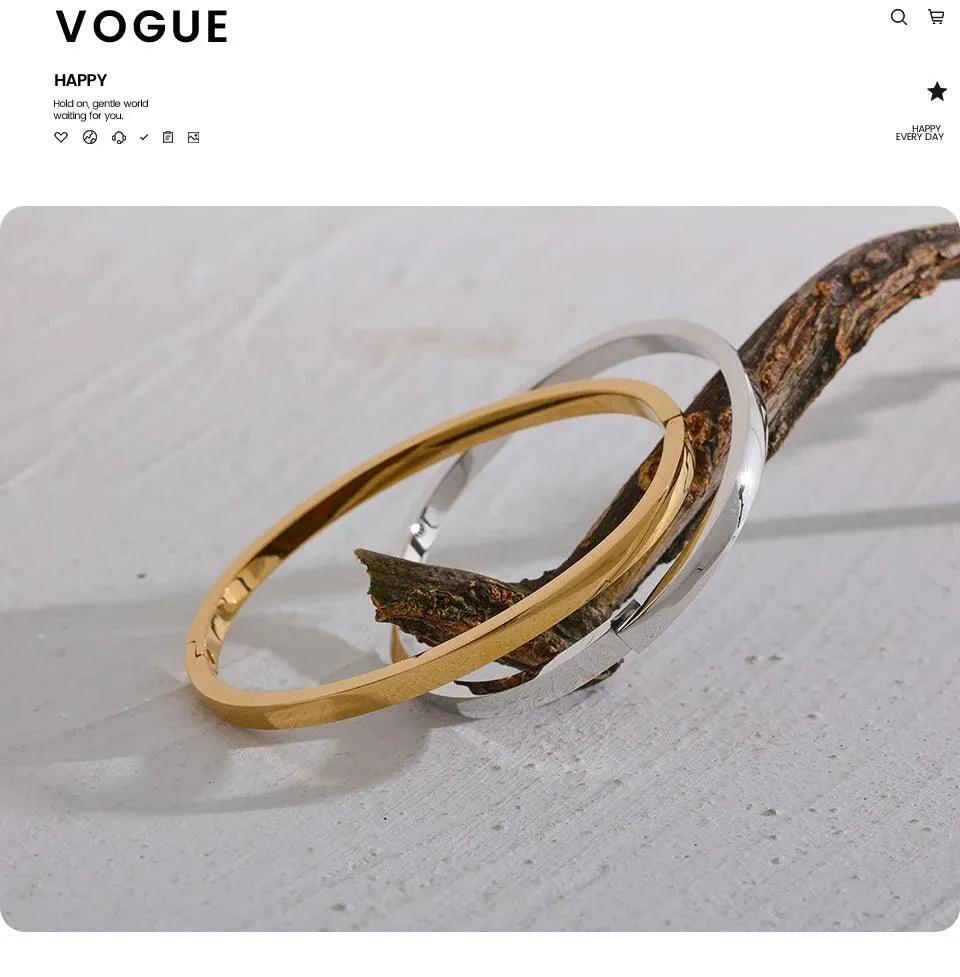 Minimalist 18k Gold Colour Texture Charm 60mm Waterproof 316L Stainless Steel Round Smooth Bracelet Bangles for Women
