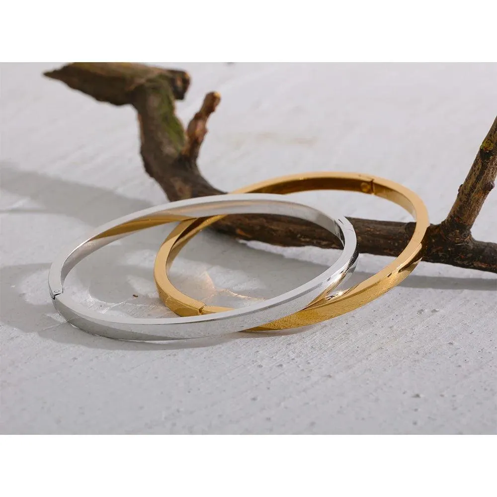 Minimalist 18k Gold Colour Texture Charm 60mm Waterproof 316L Stainless Steel Round Smooth Bracelet Bangles for Women